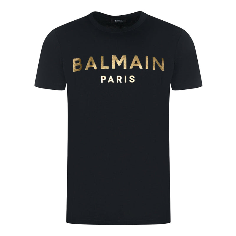 Balmain Balmain Paris Logo In Gold Black T-Shirt — buy online at Garment Vault