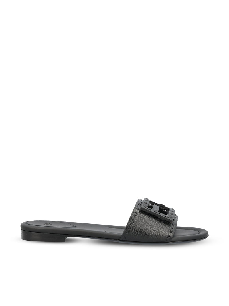 Fendi Fendi Baguette Leather Slides in Black — buy online at Garment Vault