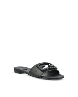 Fendi Baguette Leather Slides in Black