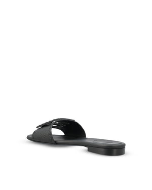 Fendi Baguette Leather Slides in Black