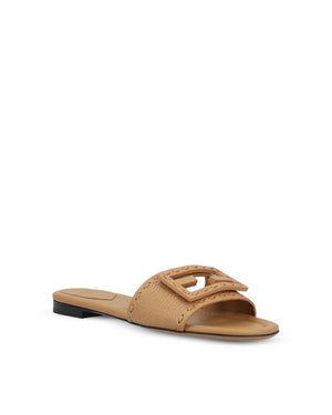 Fendi Baguette Leather Slides in Beige