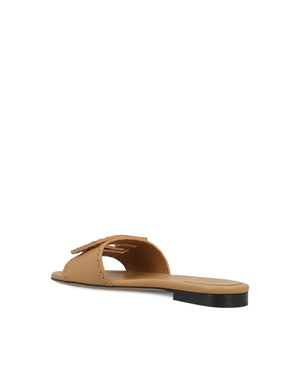 Fendi Baguette Leather Slides in Beige