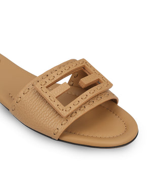 Fendi Baguette Leather Slides in Beige
