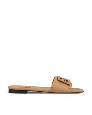 Fendi Baguette Leather Slides in Beige