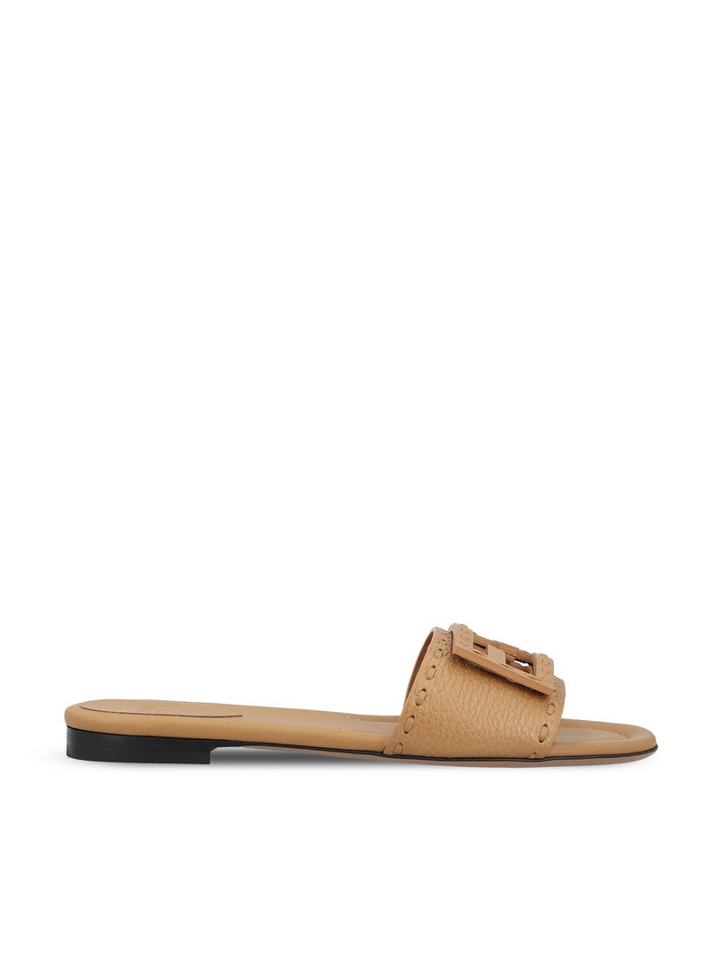 Fendi Fendi Baguette Leather Slides in Beige — buy online at Garment Vault