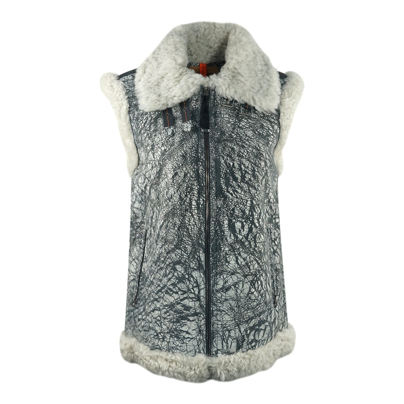 Parajumpers Parajumpers Sax Shearling Nine Iron Grey Leather Gilet — buy online at Garment Vault