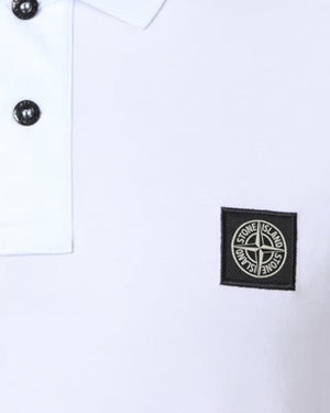 Stone Island, Slim Fit White Polo Shirt with Compass Patch