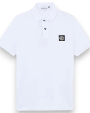 Stone Island, Slim Fit White Polo Shirt with Compass Patch